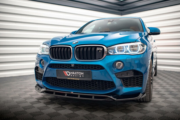 Frontsplitter glanzend zwart passend voor BMW X5 M F85 en X6 M F86 met M pakket bumper Maxton Design versie 3