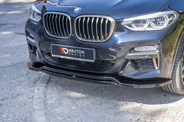 Frontsplitter glanzend zwart versie 1 passend voor de BMW X4 G02 met M pakket voorbumper Maxton Design