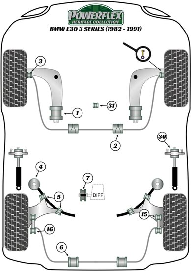 Powerflex Road Series Stabilisatorstang montagebus achter 13mm BMW 3 serie E30 incl. M3 1982 &ndash; 1991