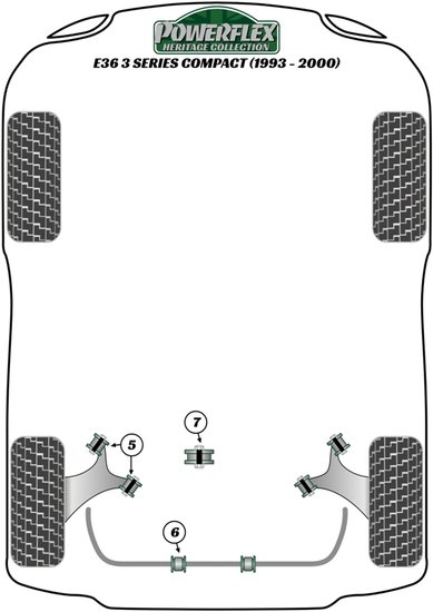 Powerflex Road Series Achterste shock top mount beugel en bus 12mm BMW 3 serie E36 Compact 1993 &ndash; 2000