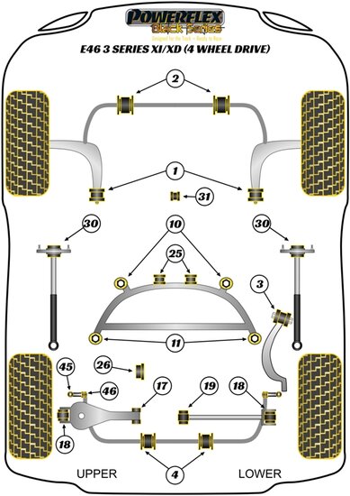 Powerflex Road Series Voorste draagarm achterste bus BMW 3 serie E46 Xi/XD (4wd) 1999 &ndash; 2006