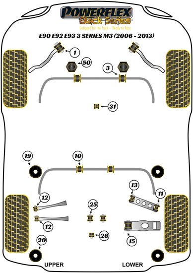 Powerflex Road Series Subframe achter montagebus achter BMW 3 serie E90 E91 E92 E93 M3 incl. GTS en Cabrio 2005 &ndash; 2013