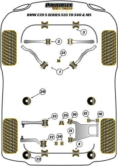 Powerflex Road Series Stabilisatorstang montagebus voor 22.5mm BMW 5 serie E39 535 t/m 540 en M5 1996 &ndash; 2004