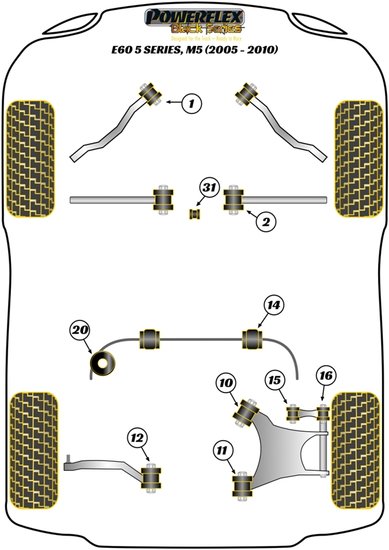 Powerflex Road Series Voorste/onderste draagarm binnenste bus BMW 5 serie E60 E61 M5 incl. Touring 2003 &ndash; 2010