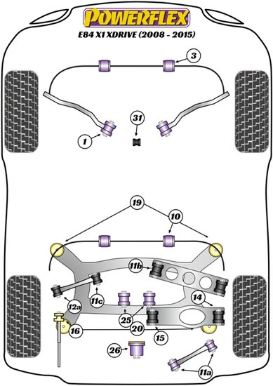 Powerflex Road Series Achterste/onderste lateral arm naar chassis bus BMW X serie X1 E84 xDrive 2008 &ndash; 2015