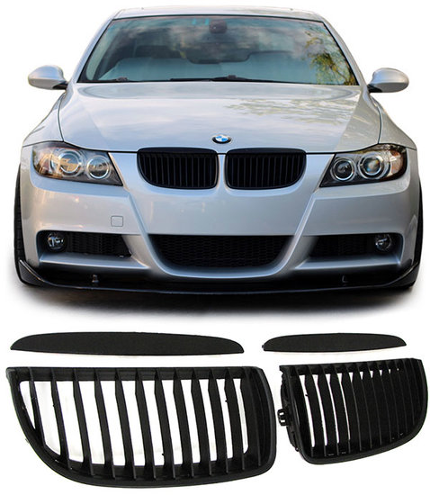 BMW 3 serie E90 en E91 mat zwarte nieren model 2005 - 2008