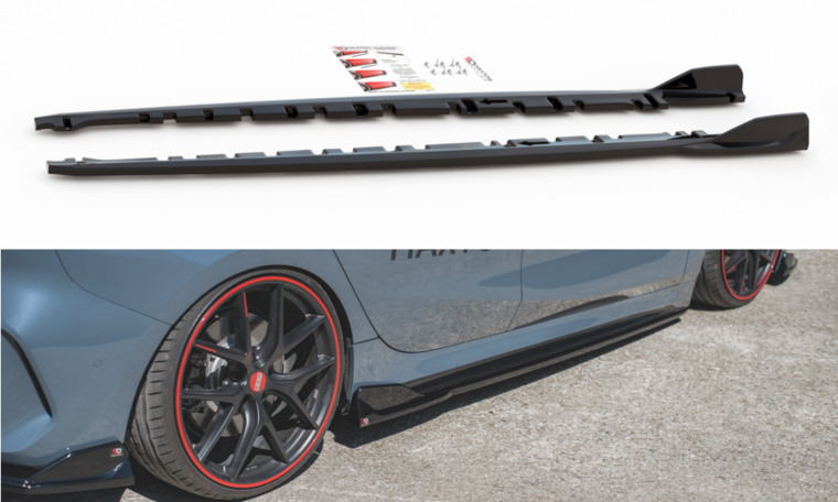 Aanzet glanzend zwart V3 passend voor BMW 1 serie F40 met M pakket sideskirts Maxton Design