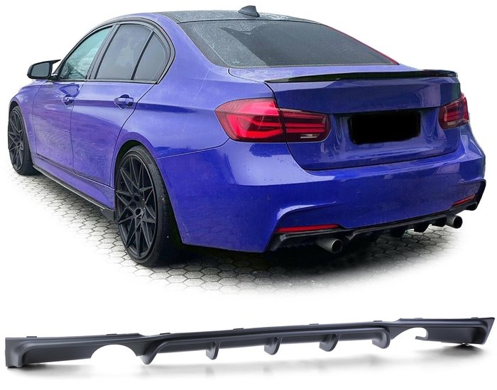 Performance look diffuser mat zwart 335i en 340i look passend voor BMW 3 serie F30 en F31 met M pakket achterbumper