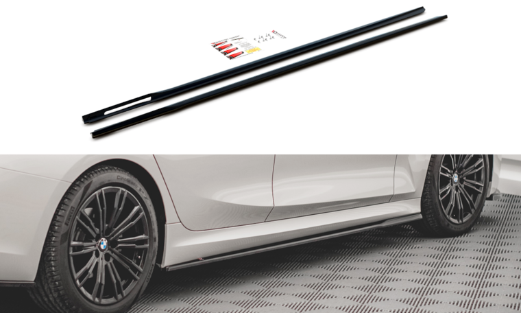 Zijskirt aanzets V2 hoogglans zwart passend voor BMW 3 serie G20 en G21 met standaard sideskirts Maxton Design