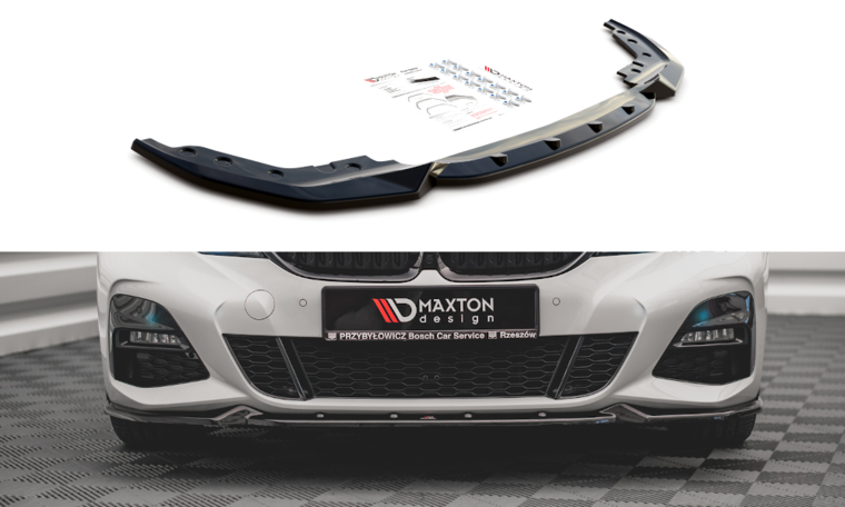 Frontspoiler V4 glanzend zwart passend voor BMW 3 serie G20 en G21 met M pakket voorbumper model 2019 - 2022 Maxton Design