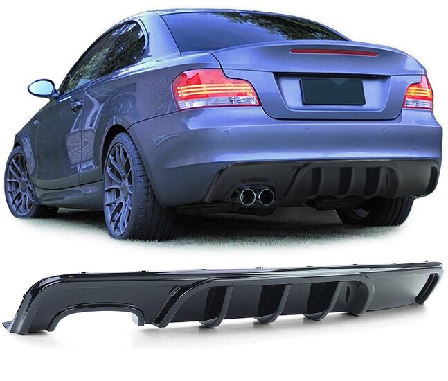Performance look diffuser glanzend zwart passend voor BMW 1 serie E82 en E88 met M pakket achterbumper
