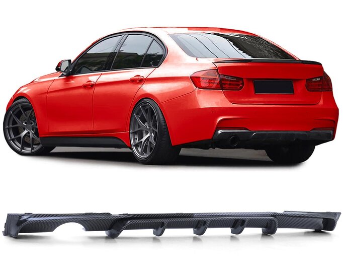 Performance look diffuser carbon look uitlaat gat enkel links passend voor BMW 3 serie F30 en F31 met M pakket achterbumper