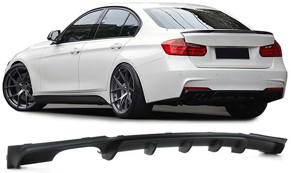 Performance look diffuser mat zwart uitlaatgat dubbel links passend voor BMW 3 serie F30 en F31 met M pakket achterbumper