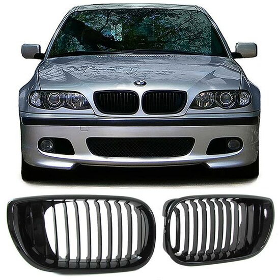 BLACK FRIDAY Glanzend zwarte nieren passend voor BMW 3 serie E46 sedan of touring 2001 - 2005 facelift model