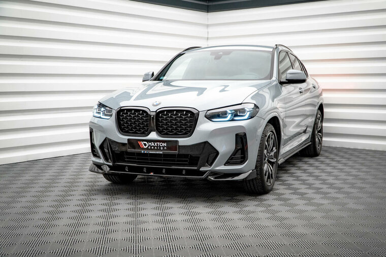 Frontsplitter glanzend zwart versie 2 passend voor de BMW X4 G02 LCI met M pakket voorbumper Maxton Design