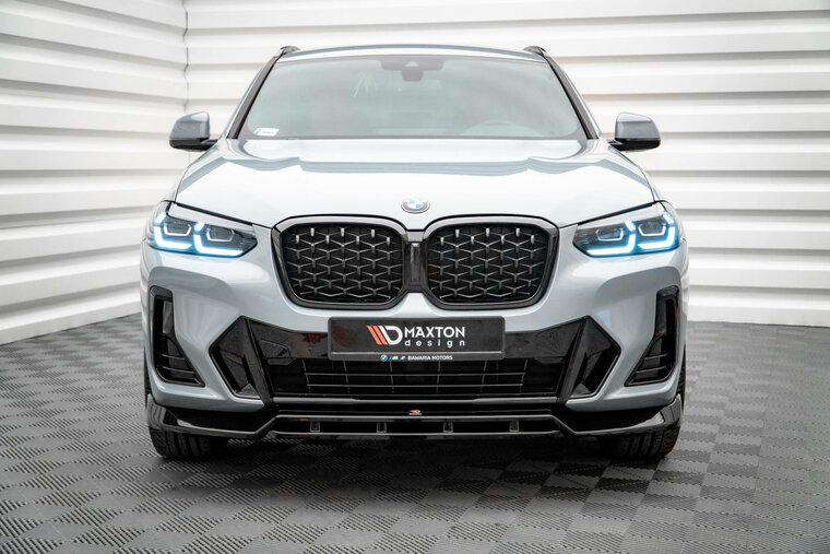 Frontsplitter glanzend zwart versie 1 passend voor de BMW X4 G02 LCI met M pakket voorbumper Maxton Design