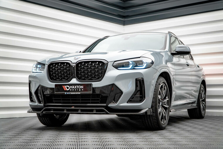 Frontsplitter glanzend zwart versie 1 passend voor de BMW X4 G02 LCI met M pakket voorbumper Maxton Design