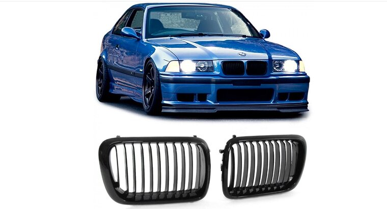 Glanzend zwarte grillen passend voor BMW 3 serie E36 model 1996 - 2000