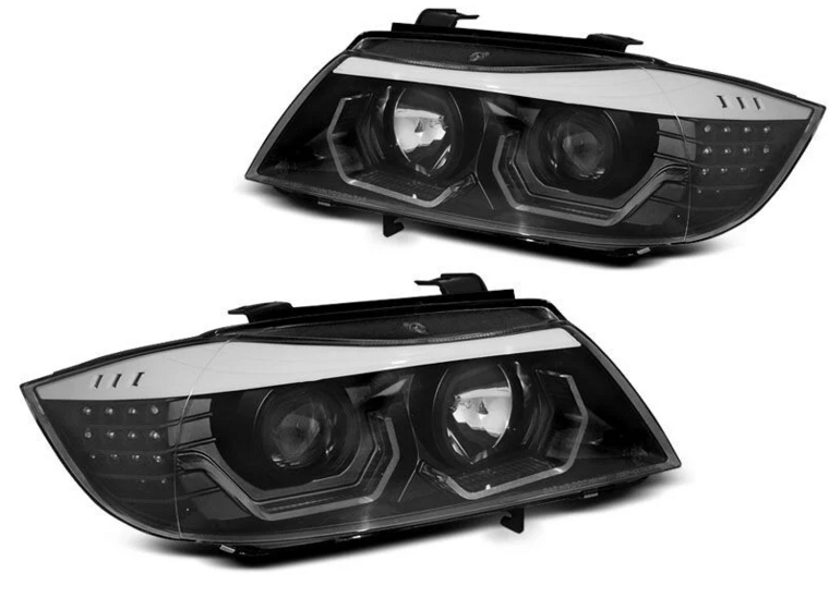 3D LED angel eyes koplampen passend voor BMW 3 serie E90 en E91 model 2005 - 2008