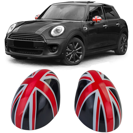 Spiegelkappen Union Jack zwart/rood passend voor Mini F54, F55, F56 en F57 model 2013 - 2018