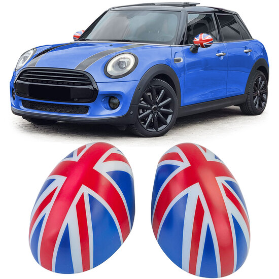 Spiegelkappen Union Jack blauw/wit/rood passend voor Mini F54, F55, F56 en F57 model 2013 - 2018