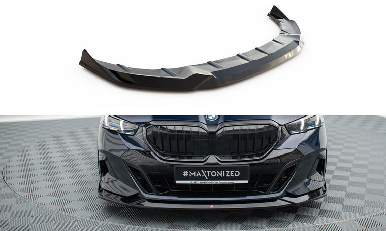 Front splitter versie 2 glanzend zwart passend voor BMW 5 serie G60 met M pakket voorbumper Maxton Design