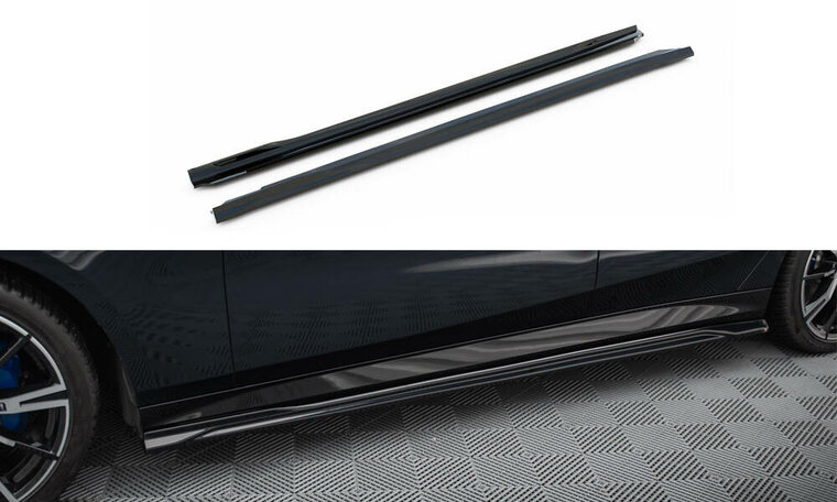 Sideskirts diffusers glanzend zwart V1 passend voor BMW 5 serie G60 met M pakket Maxton Design