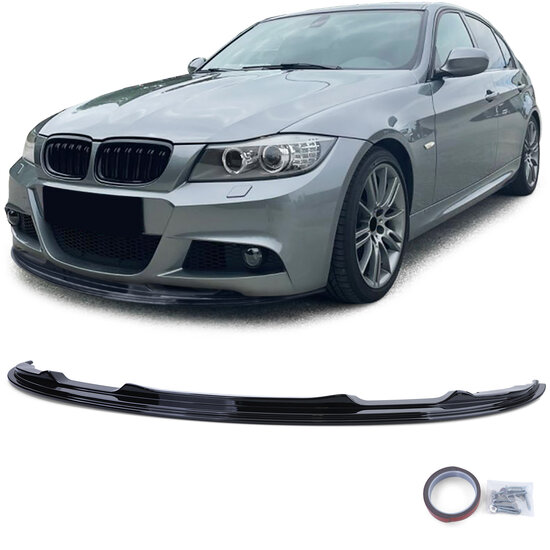 Front spoiler glanzend zwart passend voor BMW 3 serie E90 en E91 model 2008 - 2012 LCI met M pakket