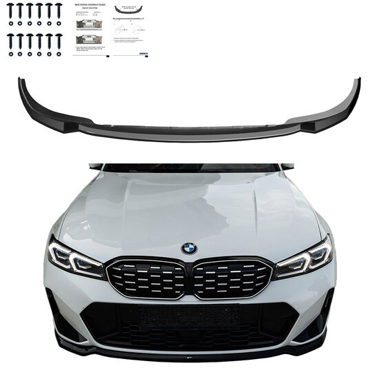 Glanzend zwarte performance look frontspoiler passend voor BMW 3 serie G20LCI en G21LCI model vanaf 2022 met M pakket voorbumper