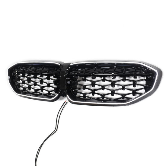 Diamond grillen glanzend zwart met LED verlichting passend voor BMW 3 serie G20 en G21 model 2019 - 2022