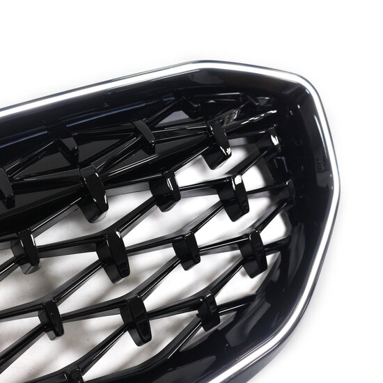Diamond grillen glanzend zwart met LED verlichting passend voor BMW 3 serie G20 en G21 model 2019 - 2022