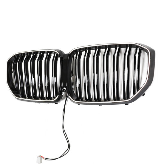 Glanzend zwarte grillen dubbelspijls met LED verlichting passend voor BMW X5 G05 model 2019 - 2022
