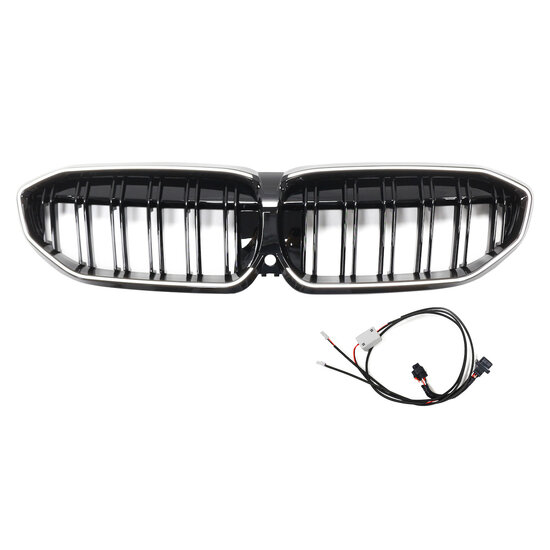 Grillen glanzend zwart dubbelspijls met LED verlichting passend voor BMW 3 serie G20 en G21 model 2019 - 2022