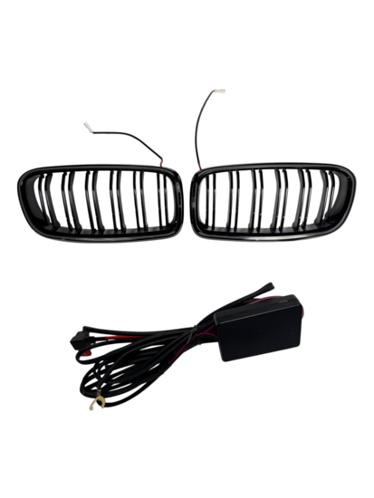 Glanzend zwarte grillen dubbelspijls met LED passend voor BMW 3 serie F30 en F31 model 2012 - 2019