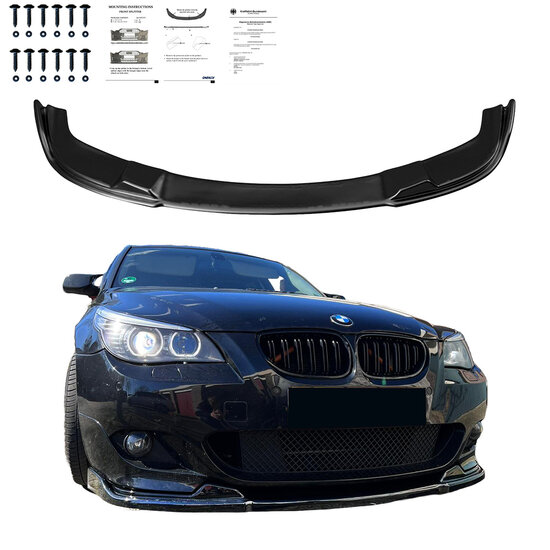 Front spoiler glanzend zwart passend voor BMW 5 serie E60 en E61 met M pakket voorbumper