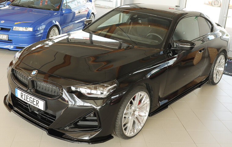 Rieger glanzend zwarte frontlip passend voor BMW 2 serie G42 met M pakket voorbumper