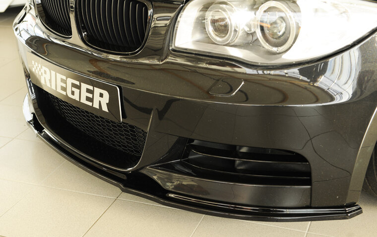 Rieger frontlip glanzend zwart passend voor BMW 1 serie E82 en E88 met M pakket voorbumper
