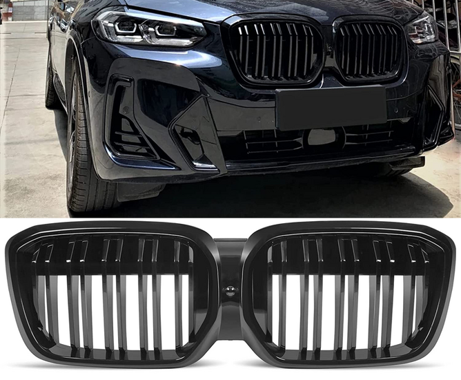 Glanzend zwarte grill dubbelspijls passend voor BMW iX3 G08 facelift 