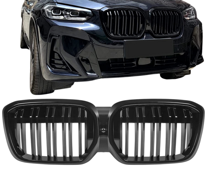 Glanzend zwarte grill dubbelspijls passend voor BMW iX3 G08 LCI model 2021 - 2025 