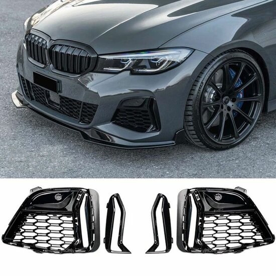 Glanzend zwarte bumpergrill M340i look passend voor BMW 3 serie G20 en G21 met M pakket model 2019 - 2022