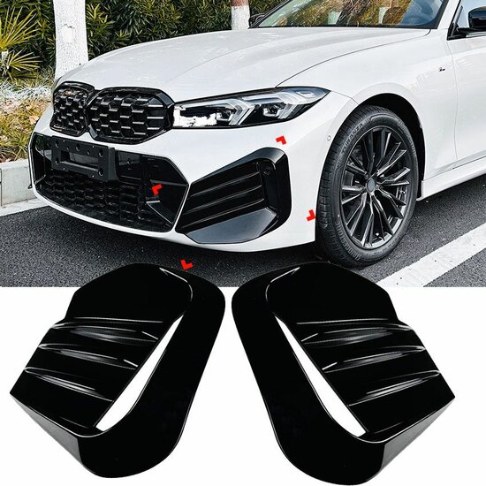 Glanzend zwarte frontflaps passend voor BMW 3 serie G20 LCI en G21 LCI met M pakket voorbumper