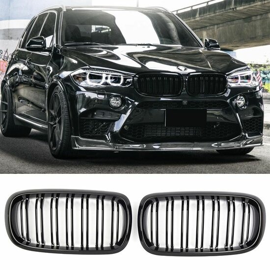 Dubbelspijls grillen glanzend zwart passend voor BMW X5 F15 en X6 F16