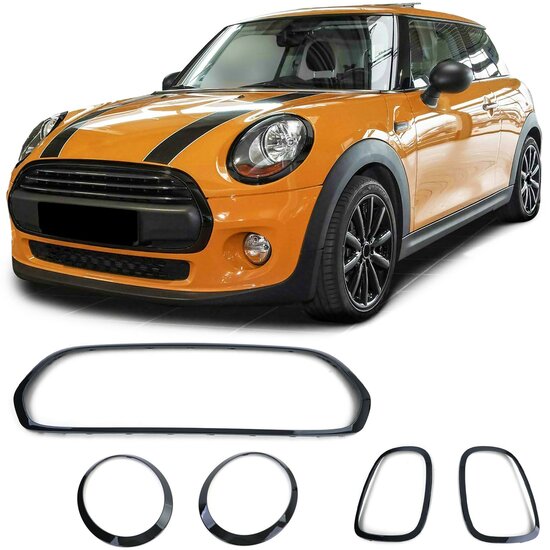 Glanzend zwarte covers koplampen, achterlichten en gril passend voor Mini F55, F56 en F57