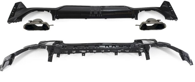 Glanzend zwarte performance look diffuser inclusief chromen sierstukken passend voor BMW 3 serie G20 LCI M340i en G21 LCI M340i model vanaf 2022 met M pakket achterbumper