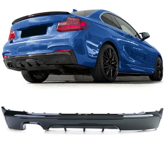 Performance look diffuser glanzend zwart uitlaat links passend voor BMW 2 serie F22 en F23 met M pakket achterbumper