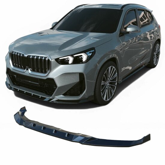 Glanzend zwarte frontlip passend voor BMW X1 U11 model vanaf 2022 met M pakket voorbumper