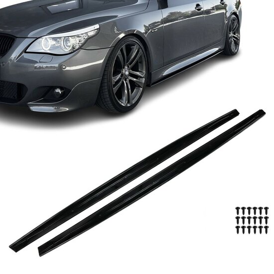 Sideskirt aanzets glanzend zwart passend voor BMW 5 serie E60 en E61 met M pakket sideskirts