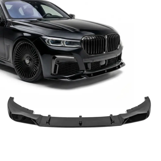 Glanzend zwarte frontlip passend voor BMW 7 serie G11 LCI en G12 LCI met M pakket voorbumper model 2019 - 2022