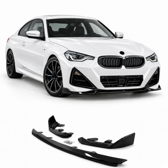 Glanzend zwarte frontlip performance look passend voor BMW 2 serie G42 met M pakket voorbumper