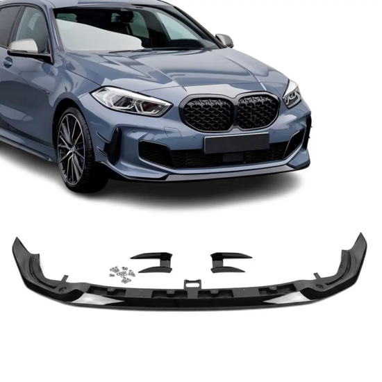 Glanzend zwarte frontlip passend voor BMW 1 serie F40 model 2019 - 2024 met M pakket voorbumper
